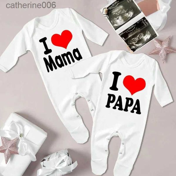 Monos I Love Papa Mama Baby Babygrow Sleepsuit Bebé que viene a casa Traje Newbron Ducha Regalo Niño Niña Lindo Pijama Infantil Blanco RomperL231101