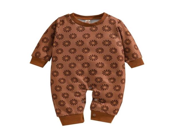 Combinaisons Bébé automne printemps coton motif imprimé fleuri barboteuse marron à manches longues col rond combinaison pour enfant en bas âge bébé filles 2501590