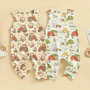 Jumpsuits baby baby kleding jongens meisjes zomertank rompers cartoon dierenprint mouwloze jumpsuits pasgeboren overalls y2405207ZIC