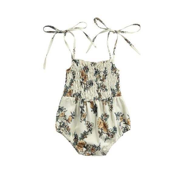 Monos Infantil Bebé Ropa con estampado floral Niñas pequeñas Verano Sin mangas Escote atado Sling Mono Mamelucos