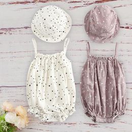 Combinaisons infantile coton enfants vêtements filles pour bébé né 2023 tenue d'été avec ensemble de casquettes assorties sans manches Roupa Menina InfantilCombinaisons