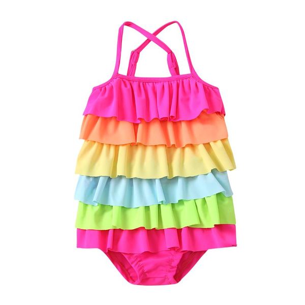 Combinaisons enfants bébé filles mignon sans manches coloré à volants dos nu une pièce maillot de bain maillots de bain maillots de bain