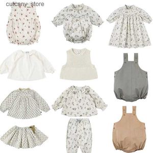 Combinaisons Enfants Vêtements Bene Tout Nouvel Été Bébé Barboteuse Filles Robe Chemises Mignonnes Jupe Ensembles De Mode Fleur À Manches Longues Hauts Vêtements D'extérieur Pour Enfants L240307