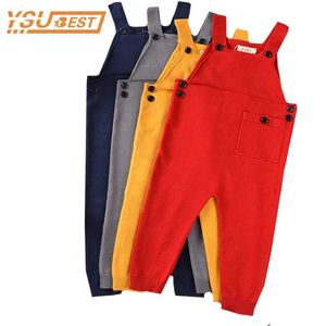 Jumpsuits Nuevos 2023 niños BIRS General Spring Childrens Candy Bab and Harem Pants Boys and Girls Bocket Bobsuit General Baby Clothing Y240520Vebf