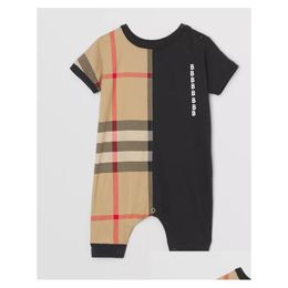 Jumpsuits Pasgeboren Designer Baby Meisjes En Jongen Rompertjes Korte Mouw Katoen Kinderkleding Merk Brief Print Baby Romper Kinderen Zwart Dhidm