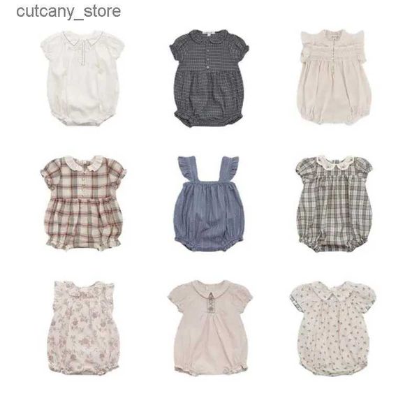 Monos PER-VENTA (envío en abril) 2024 LOU Mameluco de algodón de verano para niñas, mameluco con estampado floral, ropa para niños, mameluco para bebés L240307