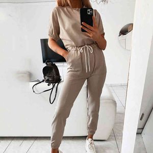 Jumpsuits Poches Casual Accueil Twoo Summer Couleur Solide Sleeve Sleeve Sleeve Sleeve Sleeve 2 pièces Rompers Combinaison Femmes Jumpsuit 210514