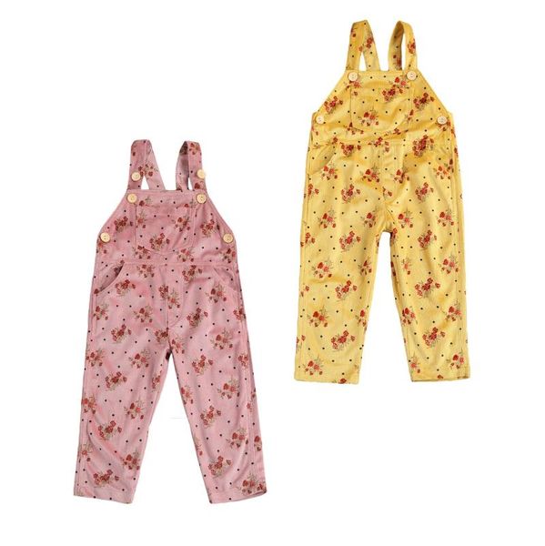 Monos Pudcoco 1-6Y niño pequeño bebé niña primavera general estampado Floral 3 bolsillos botones tirantes babero pantalones largos amarillo/rosa