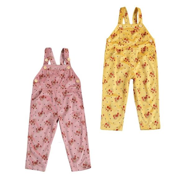 Combinaisons Pudcoco 1-6Y enfant en bas âge enfant bébé fille printemps ensemble imprimé fleuri 3 poches boutons jarretelles bavoir pantalons longs jaune/rose