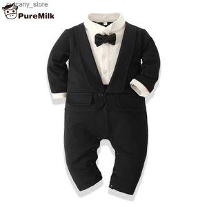 Combinaisons PureMilk nouveau-né bébé garçon vêtements coton doux longues barboteuses blanc/noir pour bébé body combinaison L240307