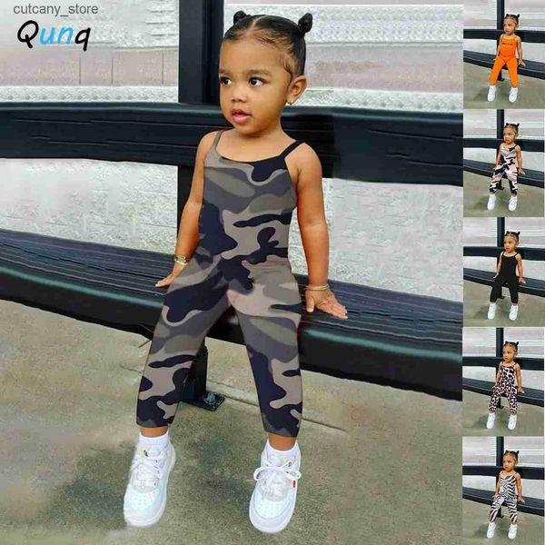 Qunq printemps été nouvelles filles solide o-cou imprimé sans manches pull barboteuse mode belle décontracté sport enfants vêtements âge 3T-8T L240307