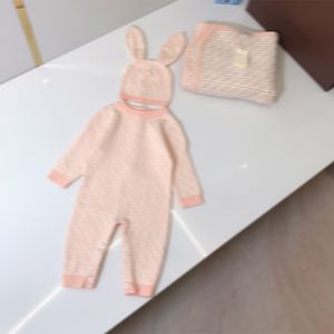 JumpsuitsRompers Baby jumpsuit, oorkapje, deken, gebreide stof, katoenen garen, hoge elasticiteit 100*100CM