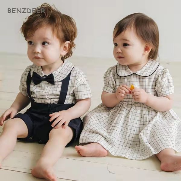 Combinaisons Espagnol Bébé Frère et Sœur Vêtements pour Jumeaux Garçon et Fille Salopette Barboteuse Bébé né Garçons Onesie Toddler Filles Robe Payée 230228