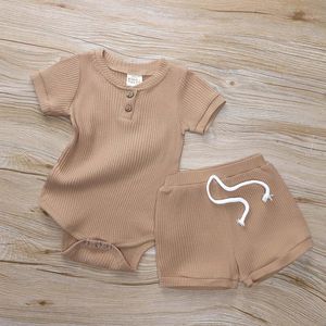 Jumpsuits zomer baby leuke kleding casual jongen set peuter meisje katoen korte mouw tops shorts outfits childern