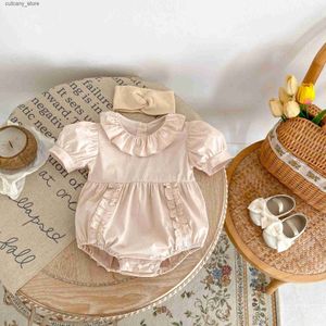 Combinaisons été nouveau bébé vêtements pur coton manches à bulles avec bord d'oreille en bois femme bébé Harper Bodyback L240307