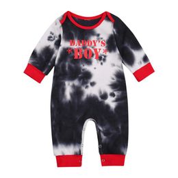 Jumpsuits Tie Dye Print Born Baby Boy Rompers Daddy Letter Long Sleeve Autumn Spring Toddler Boys One Pieces Outfits