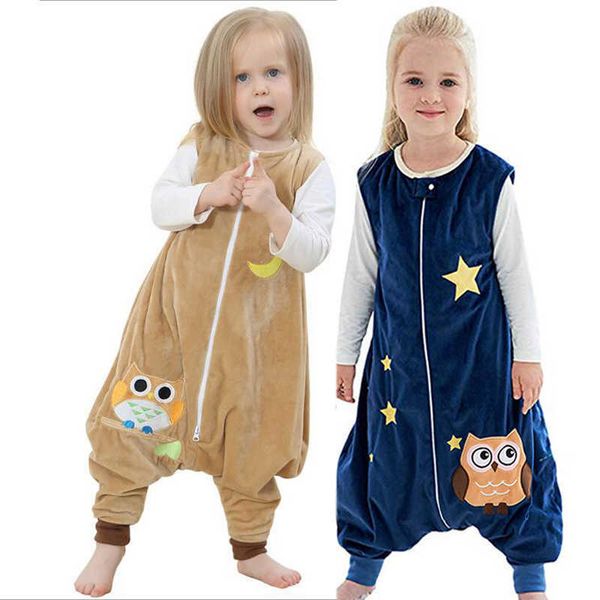 Combinaisons Toddler Cartoon Vêtements Printemps Automne Sac de Couchage Flanelle Bébé Fille Pyjamas Bébé Garçons Sac de Couchage 2 4 6 Ans 210908