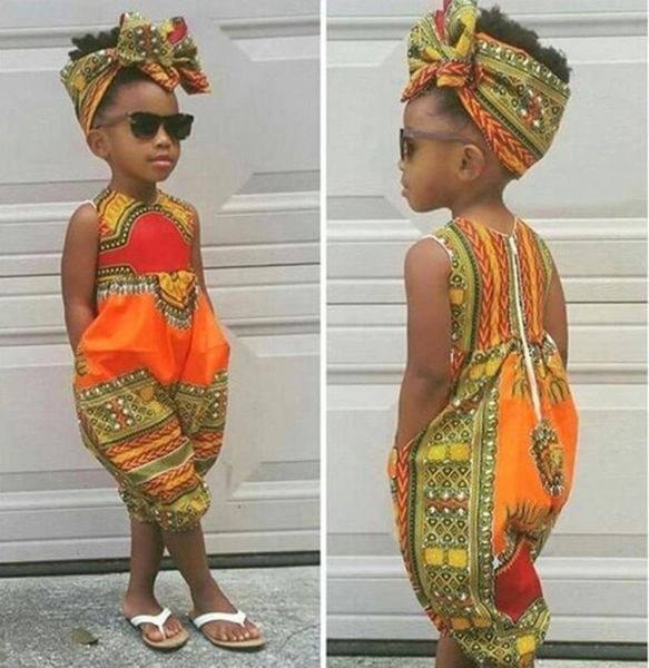Enfant en bas âge enfants combinaison bébé fille tenues vêtements d'été imprimé africain sans manches barboteuse costume pour filles enfants vêtements 8153510