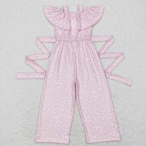 Jumpsuits groothandel kinderen mouwloze één stuk kinderen roze broek baby jassen boetiek jumpsuits baby polka dot geplooide zoom jumpsuits y2405206yor