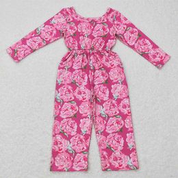 Jumpsuits Groothandel van kinderen Lange mouwen Bloem één stuk kinderbroek Baby Jackets Rose Jumpsuits Baby Flower Pockets Jumpsuits Y240520RGE3