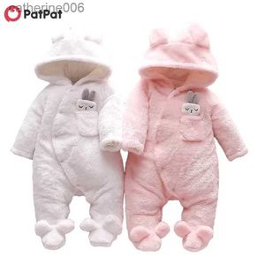 Combinaisons Hiver bébé vêtements bébé filles bébé garçons unisexe solide polaire lapin à capuche pieds/pieds à manches longues bébé combinaison L231101