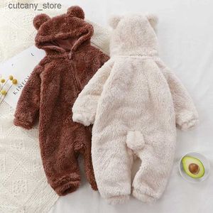 Jumpsuits Winter Warm Baby Romper Koraal Fleece Cartoon Beer Capuchon Jongens Meisjes Pasgeboren Baby Jumpsuit Kleding Zachte Pyjama Overalls L240307