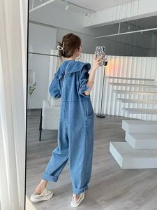 Jumpsuits Women Fashion Autumn Spring Jeans Dollar Solid Full Length High Taille Losse Jump Suits For Women 240511