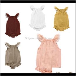 Jumpsuitsrompers Bébé Vêtements Bébé Enfants Maternité Drop Delivery 2021 Infant Barboteuses 5 Couleurs D'été Sans Manches À Volants Pli Dentelle Combinaison Sin