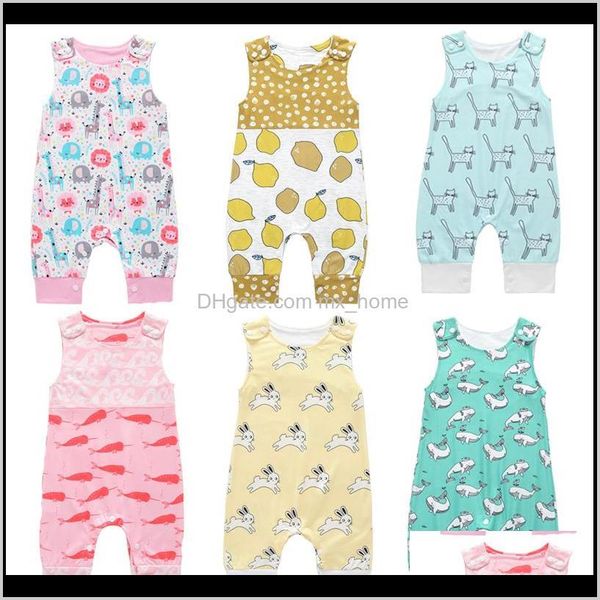 Vêtements de maternité pour bébé, livraison directe 2021, barboteuse pour bébé, 14 couleurs, sans manches, citron, chiot, ours, baleine, imprimé, garçon et fille