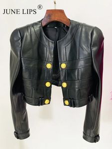 JUNE LIPS – veste de créateur de mode pour femmes, de haute qualité, avec Patch en cuir artificiel, bouton Lion, veste décorative, 240127