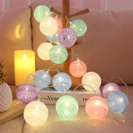Junejour Fairy String Light Garland LED Boule de coton Décoration de vacances en plein air Mariage Fête de Noël Y201020