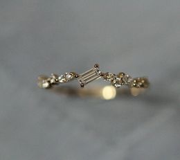 Junerain Gold CZ Crystal Wedding Rings For Women Girls Delicate Micro Cubic Zirconia verlovingsring Dainty Thin Slim Finger Ring 6856872