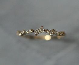 Junerain Gold CZ Crystal Wedding Rings For Women Girls Delicate Micro Cubic Zirconia verlovingsring Dainty Thin Slim Finger Ring 6960348