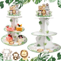 Animales de la jungla Safari Cupcake Stand Decoraciones de fiestas de cumpleaños para niños Suministros de cumpleaños para el soporte de la fiesta