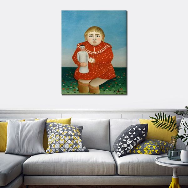 Selva paisaje lienzo arte la niña con una muñeca Henri Rousseau pintura hecha a mano hermosa decoración de la habitación familiar