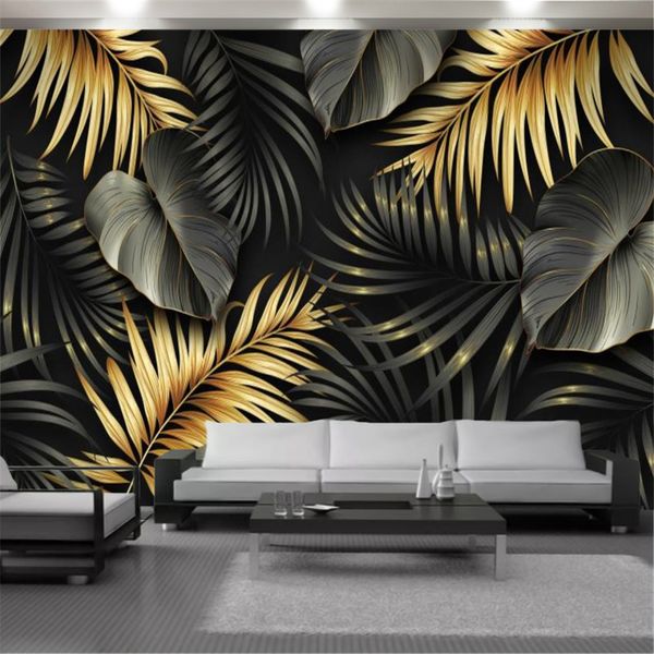 Jungle Mural 3d revestimiento de paredes papel tapiz estilo europeo hoja grande moderno clásico Interior decoración del hogar sala de estar dormitorio pintura fondos de pantalla