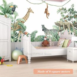 Jungle Pépinière 3D Dessin Animé Papier Peint Personnalisé N'importe Quelle Taille Peintures Murales Singe Girafe Pour Enfant Chambre D'enfant Peinture Murale Étanche Décor À La Maison 240122