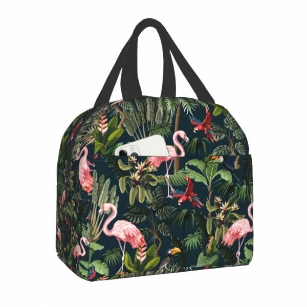 Modèle de jungle avec Toucan Flamingo Parrot Sac à lunch isolé thermique Femmes Tropical Bird Lunch Tote pour enfants School Food Box Q2Ai #