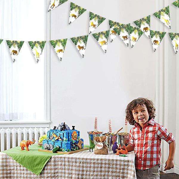 Jungle Safari Animal Banners Banners Decor Paper Triangle Garlands Baby Shower Boys Wild One 1st Birthday Party Supplies