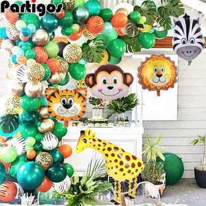 Jungle Safari Themafeest Ballon Slingerset Dierenballonnen Palmbladeren voor kinderen Jongens Verjaardag Babyshowerversieringen 220217