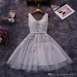 Vestidos de dama de honor junior con cuello en V, vestidos cortos de encaje de tul para fiesta de bienvenida, vestidos de dama de Honor, Vestido de fiesta con cordones CPS341