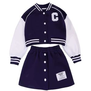 Junior Kids Honkbal Uniform Pak Meisjes Mode Splicing Brief Jas Korte Rok 2 Stuks Schoolkleding Trend 240307