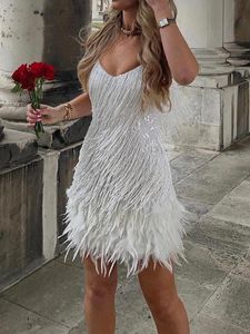 Junioren lovertjes Sling Sundress V-Neck Tassel Feather Detail Dresses Casual Summer Streetwear