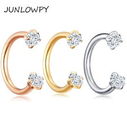 JUNLOWPY 16G zircon cubique fer à cheval cerceau captif anneau nez Daith lèvre sourcil mamelon oreille Cartilage Helix Septum corps piercings 240109