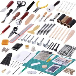 Junmu Kit Professional Hand Tool Set 372pcs Craft Stamping Tool, Prong Punch, Hole Hollow Punch Matting Cut voor DIY lederen kunstwerken