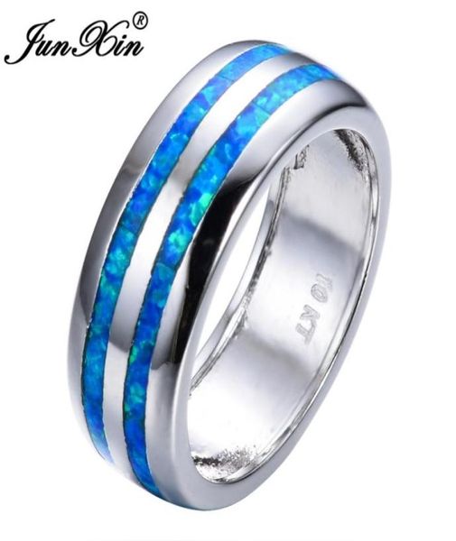 JUNXIN mode femmes bleu opale de feu anneau de haute qualité 925 en argent Sterling rempli bijoux promesse bagues de fiançailles pour les femmes S181017629472