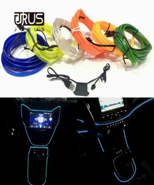 JURUS 2 metros DIY luces LED interiores para coche neón Flexible tira de luces LED decoración guirnalda alambre cuerda tubo línea 5V USB Driver13068483