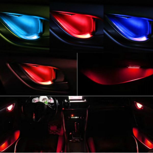 JURUDE NOUVEAU 6 couleurs LED Porte de voiture Atmosphère Lampes de la porte intérieure Bol Main Poignée Poignée Lampe Décoration Poignée Intérieur Ambient Lumière
