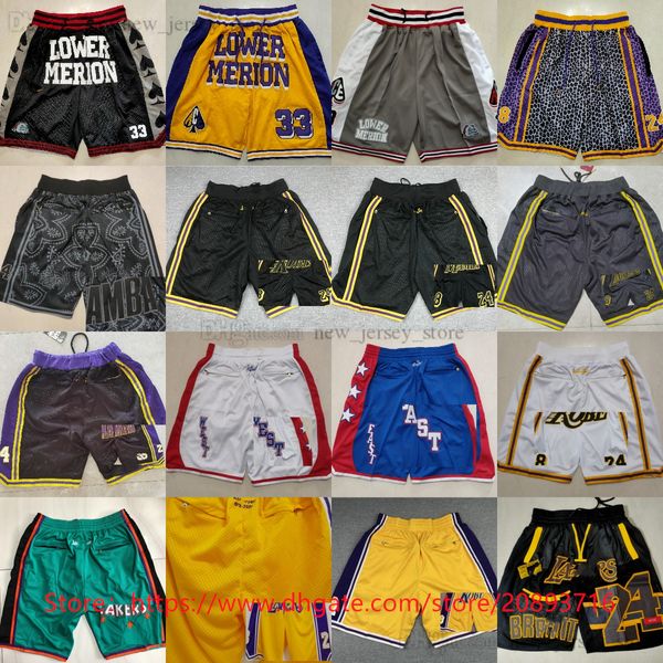 Just Don Retro Man 3XL Short de basket-ball classique Los 24Angeles 8 Black Mamba avec poche West All-stars Lower Merion College Respirant Plage Court Hip Pop Pantalon de survêtement