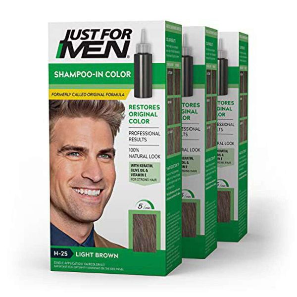 Just for Men - Teinture capillaire avec shampoing pour hommes, H-25 brun clair, paquet de 3